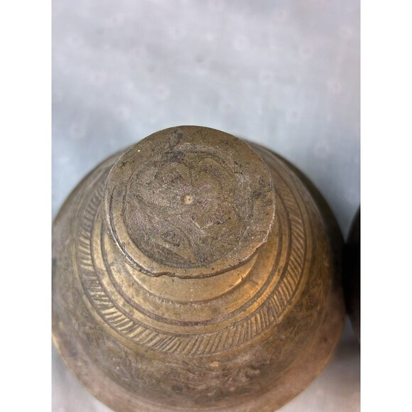 VTG Brass Elephant Claw Bells Set 2 India Engraved Crotal Camel Bells Clappers - Picture 7 of 7